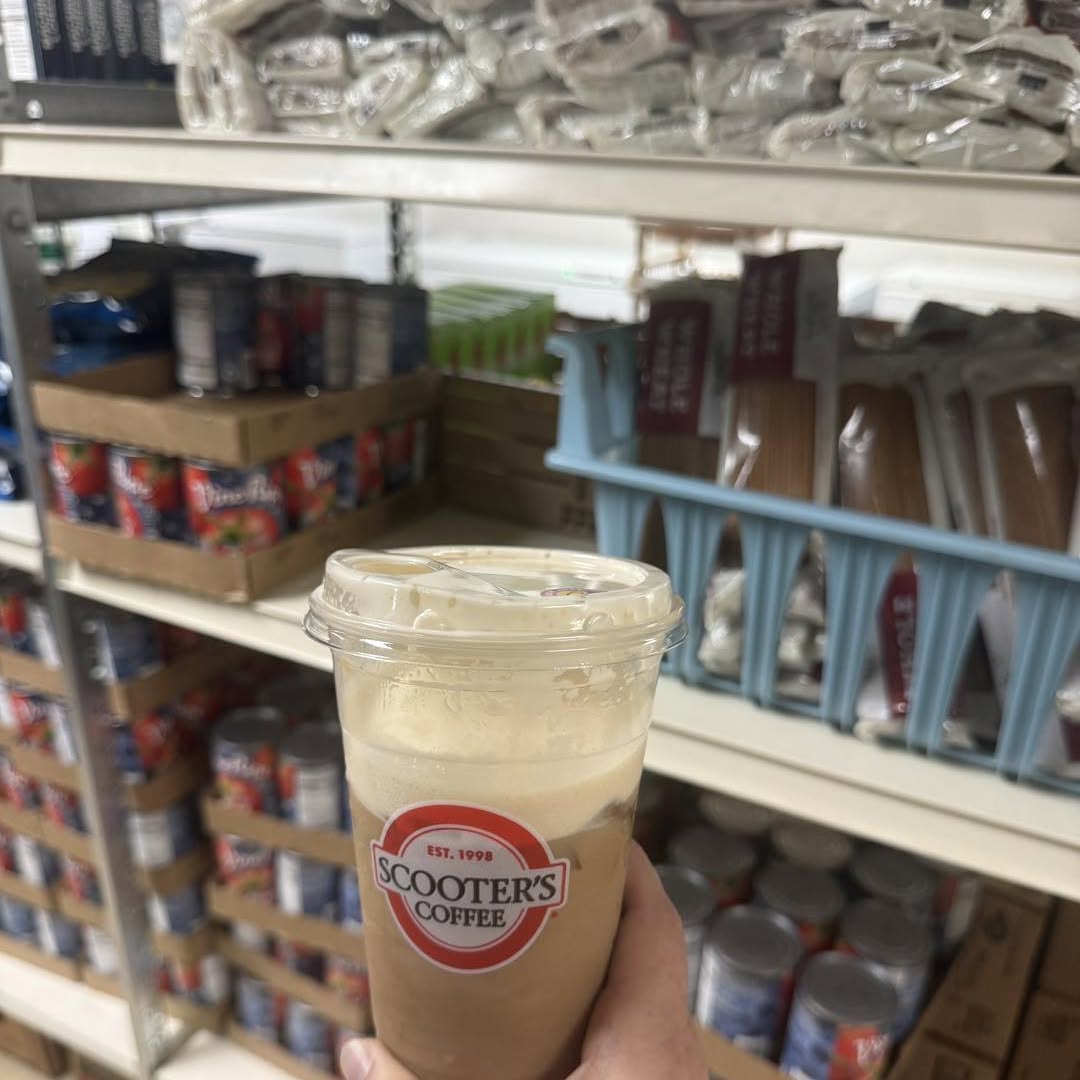 Scooter's Coffee cup — support Whitehouse Food Pantry through the Scooter's Community Rewards program